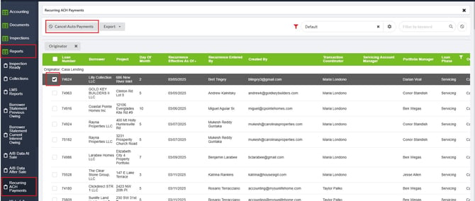 Turn off Recurring ACH Payments